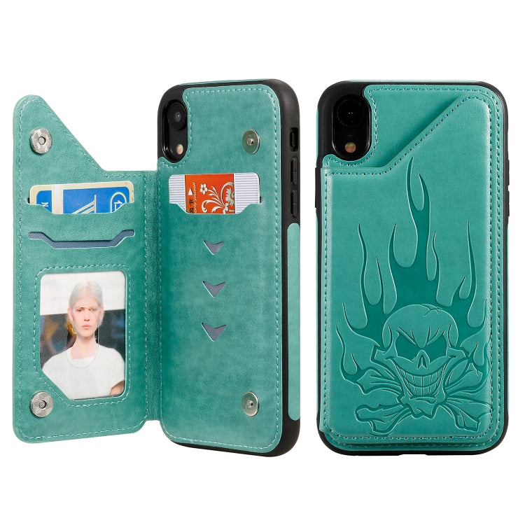 Skull Embossing PU Leather Wallet Case with Card Slots for iPhone XR
