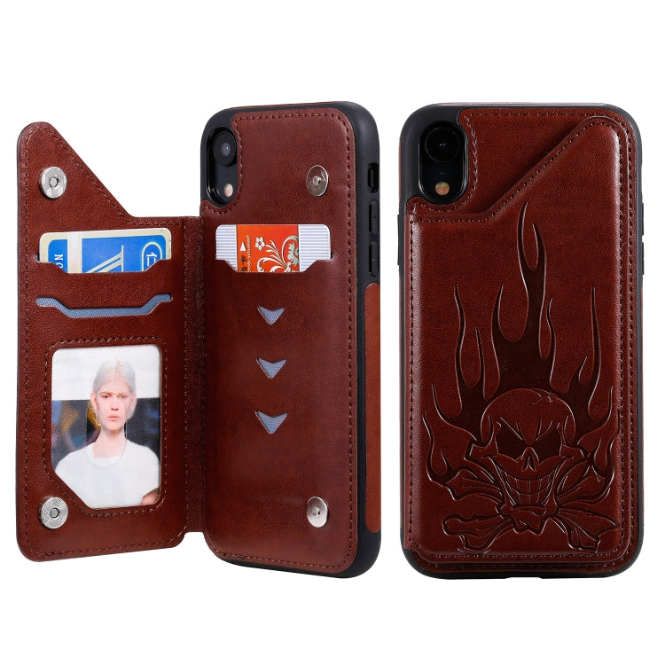 Skull Embossing PU Leather Wallet Case with Card Slots for iPhone XR