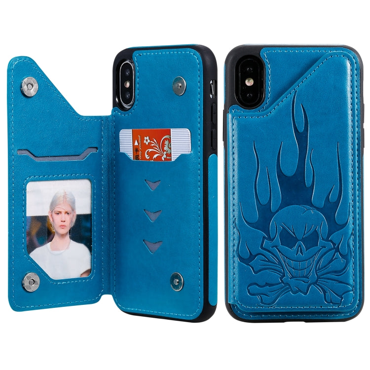 Skull Embossing PU Leather Wallet Case with Card Slots for iPhone XR