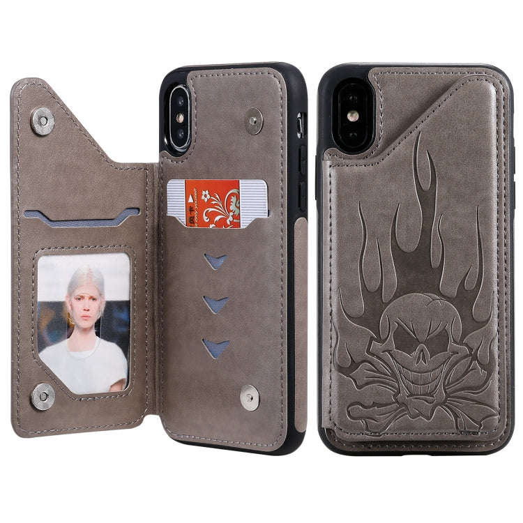 Skull Embossing PU Leather Wallet Case with Card Slots for iPhone XR