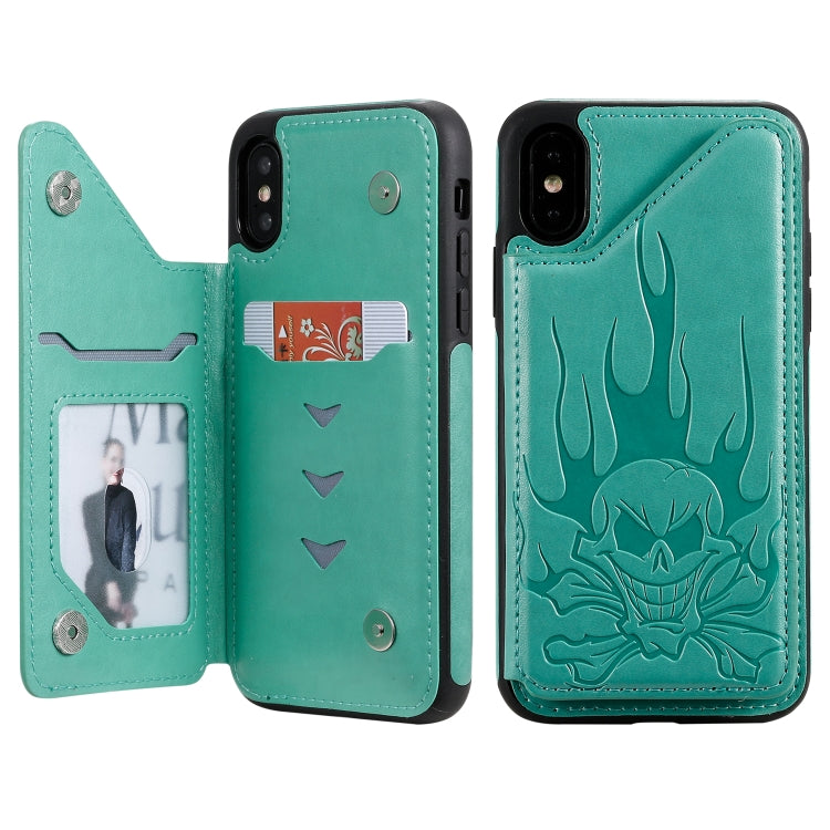 Skull Embossing PU Leather Wallet Case with Card Slots for iPhone XR