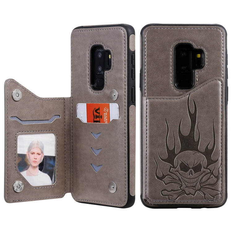 Skull Embossed PU Leather Wallet Case with Card Slots for Samsung Galaxy S9+ S10 S10+