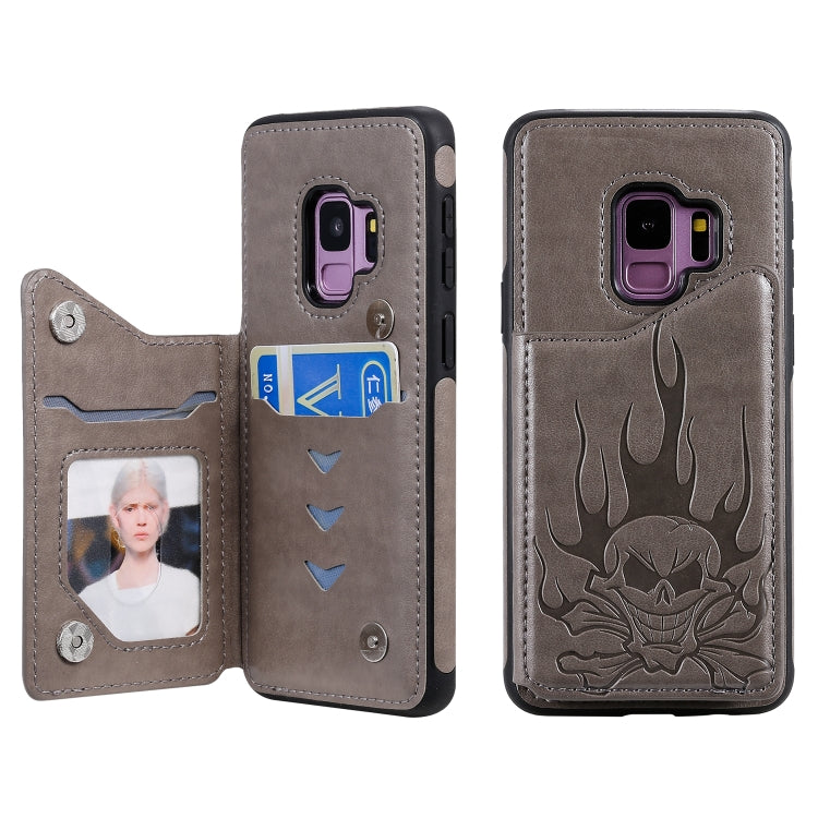 Skull Embossed PU Leather Wallet Case with Card Slots for Samsung Galaxy S9+ S10 S10+