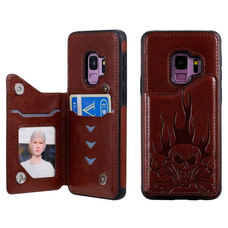 Skull Embossed PU Leather Wallet Case with Card Slots for Samsung Galaxy S9+ S10 S10+