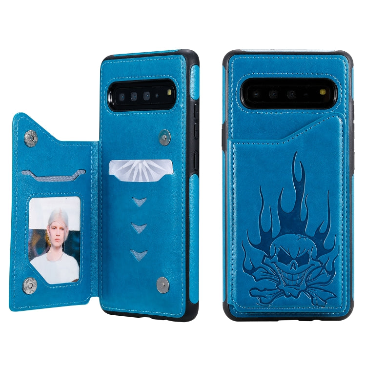Skull Embossed PU Leather Wallet Case with Card Slots for Samsung Galaxy S9+ S10 S10+