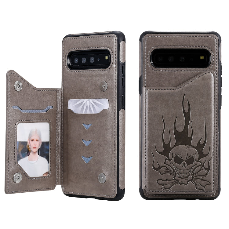 Skull Embossed PU Leather Wallet Case with Card Slots for Samsung Galaxy S9+ S10 S10+