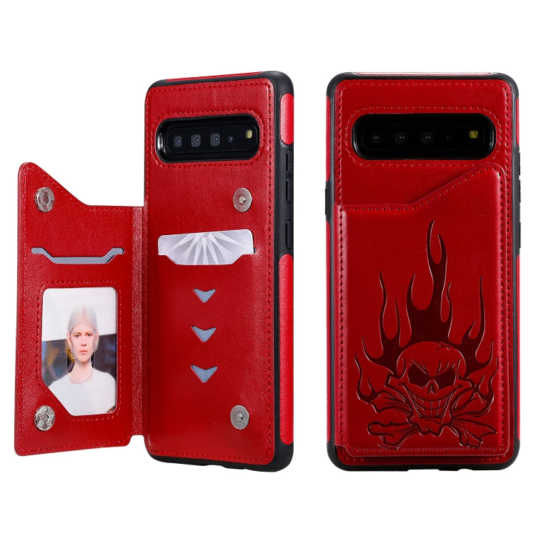 Skull Embossed PU Leather Wallet Case with Card Slots for Samsung Galaxy S9+ S10 S10+
