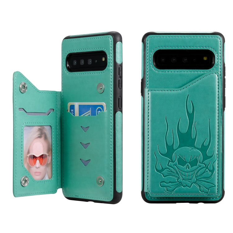 Skull Embossed PU Leather Wallet Case with Card Slots for Samsung Galaxy S9+ S10 S10+