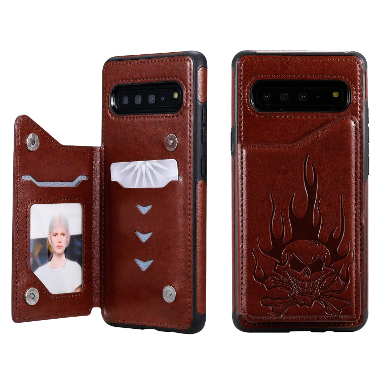 Skull Embossed PU Leather Wallet Case with Card Slots for Samsung Galaxy S9+ S10 S10+