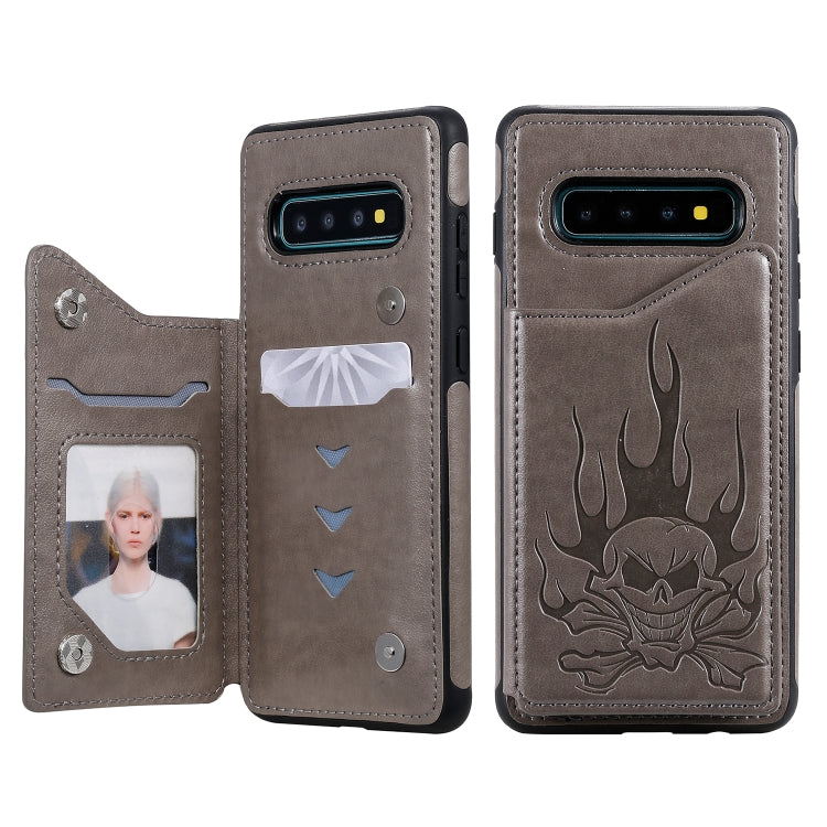 Skull Embossed PU Leather Wallet Case with Card Slots for Samsung Galaxy S9+ S10 S10+