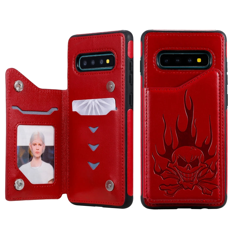 Skull Embossed PU Leather Wallet Case with Card Slots for Samsung Galaxy S9+ S10 S10+