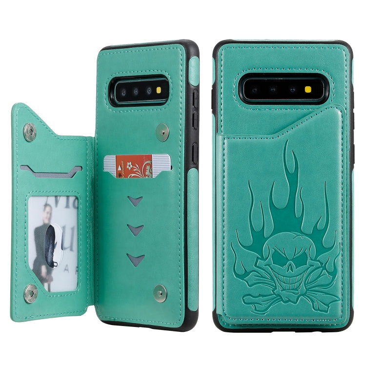 Skull Embossed PU Leather Wallet Case with Card Slots for Samsung Galaxy S9+ S10 S10+