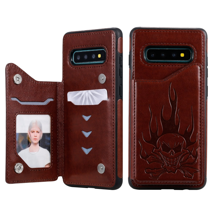 Skull Embossed PU Leather Wallet Case with Card Slots for Samsung Galaxy S9+ S10 S10+
