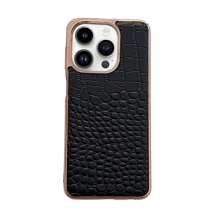 Crocodile Texture Genuine Leather Nano Electroplating Phone Case, For iPhone 14 Pro, For iPhone 14 Pro Max, For iPhone 13 Pro Max, For Motorola Moto Razr 2022