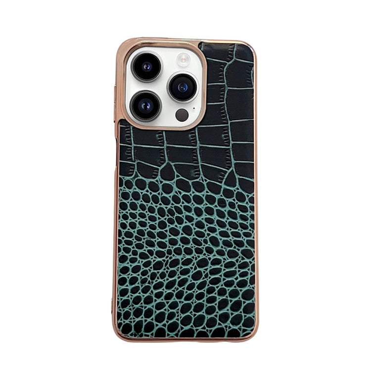 Crocodile Texture Genuine Leather Nano Electroplating Phone Case, For iPhone 14 Pro, For iPhone 14 Pro Max, For iPhone 13 Pro Max, For Motorola Moto Razr 2022