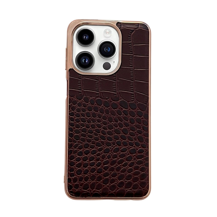 Crocodile Texture Genuine Leather Nano Electroplating Phone Case, For iPhone 14 Pro, For iPhone 14 Pro Max, For iPhone 13 Pro Max, For Motorola Moto Razr 2022