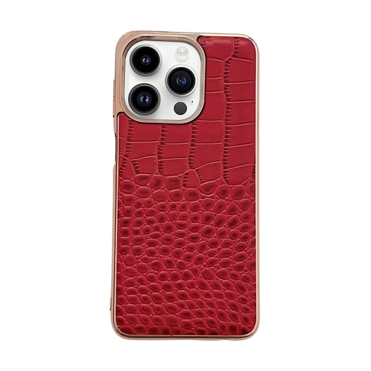 Crocodile Texture Genuine Leather Nano Electroplating Phone Case, For iPhone 14 Pro, For iPhone 14 Pro Max, For iPhone 13 Pro Max, For Motorola Moto Razr 2022