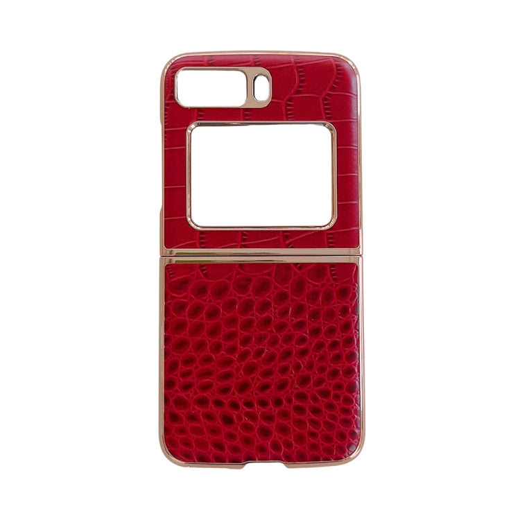 Crocodile Texture Genuine Leather Nano Electroplating Phone Case, For iPhone 14 Pro, For iPhone 14 Pro Max, For iPhone 13 Pro Max, For Motorola Moto Razr 2022