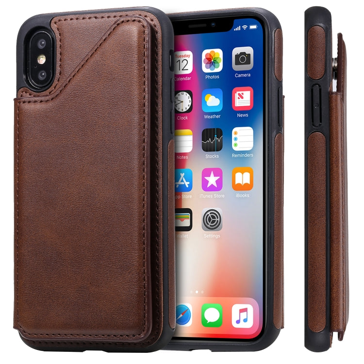 Shockproof Calf Texture Protective Case with Holder & Card Slots & Frame, For iPhone 11, For iPhone 11 Pro, For iPhone 11 Pro Max, For iPhone X