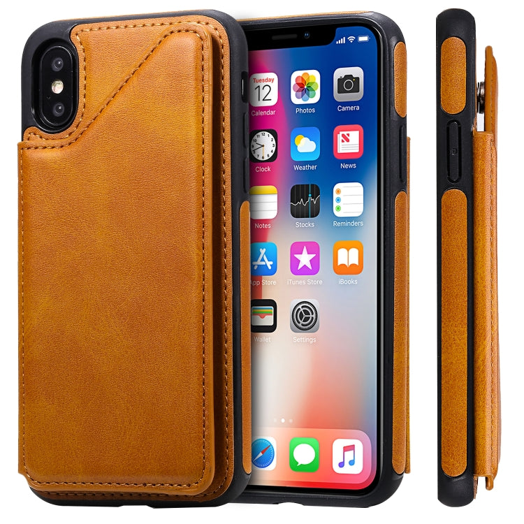 Shockproof Calf Texture Protective Case with Holder & Card Slots & Frame, For iPhone 11, For iPhone 11 Pro, For iPhone 11 Pro Max, For iPhone X