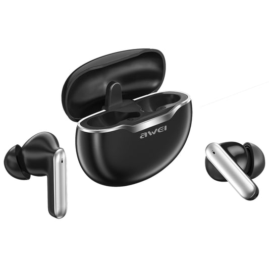 Close-up of awei T50 earbud showing touch controls and premium design detail