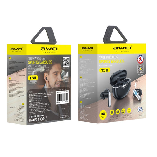 User wearing awei T50 Bluetooth gaming earbuds during active gameplay session