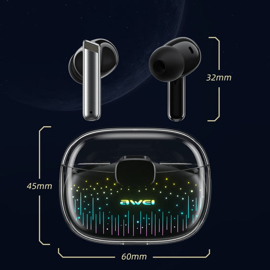 awei T52 Pro wireless earbuds close-up detail of Starry Pattern finish