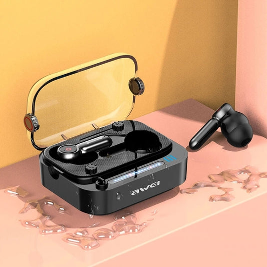 awei T58 wireless earbuds charging case interior and battery display