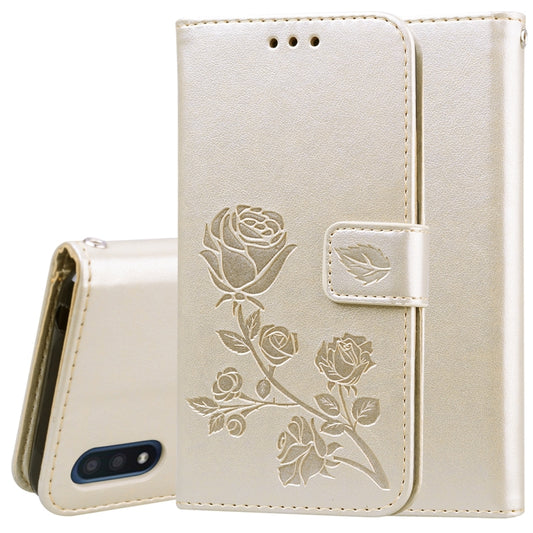 Rose embossed PU leather Galaxy A01 case with card slots and wallet holder