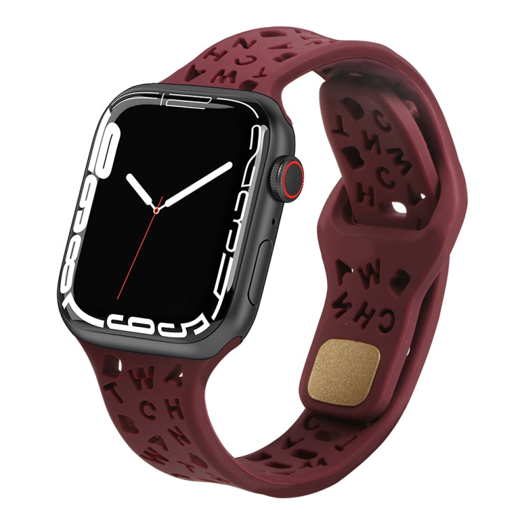 English Letters Silicone Watch Band, For Apple Watch Ultra 49mm / Series 8&7 45mm / SE 2&6&SE&5&4 44mm / 3&2&1 42mm, For Apple Watch Series 8&7 41mm / SE 2&6&SE&5&4 40mm / 3&2&1 38mm