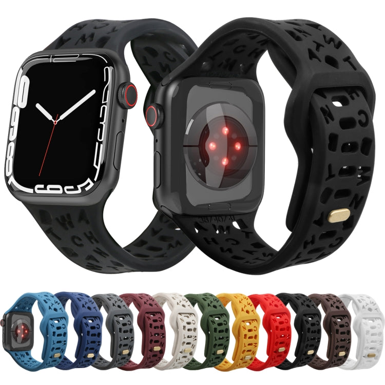 English Letters Silicone Watch Band, For Apple Watch Ultra 49mm / Series 8&7 45mm / SE 2&6&SE&5&4 44mm / 3&2&1 42mm, For Apple Watch Series 8&7 41mm / SE 2&6&SE&5&4 40mm / 3&2&1 38mm