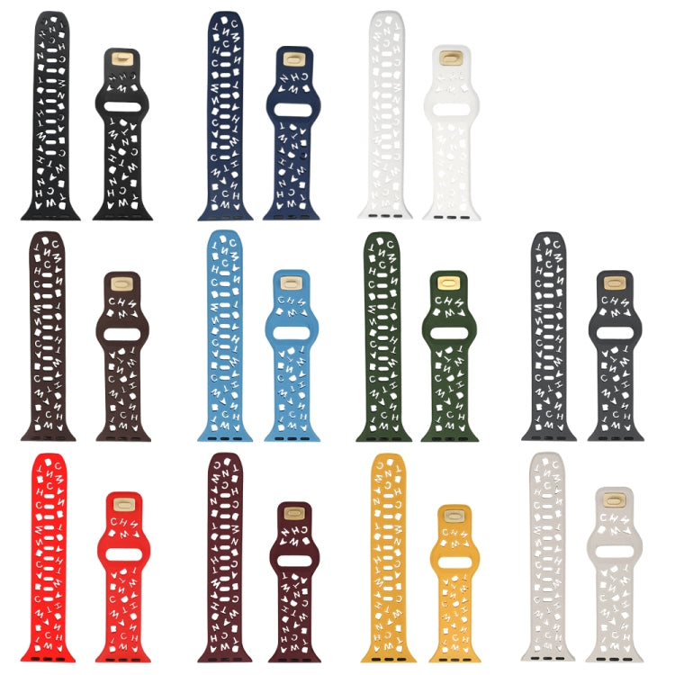 English Letters Silicone Watch Band, For Apple Watch Ultra 49mm / Series 8&7 45mm / SE 2&6&SE&5&4 44mm / 3&2&1 42mm, For Apple Watch Series 8&7 41mm / SE 2&6&SE&5&4 40mm / 3&2&1 38mm