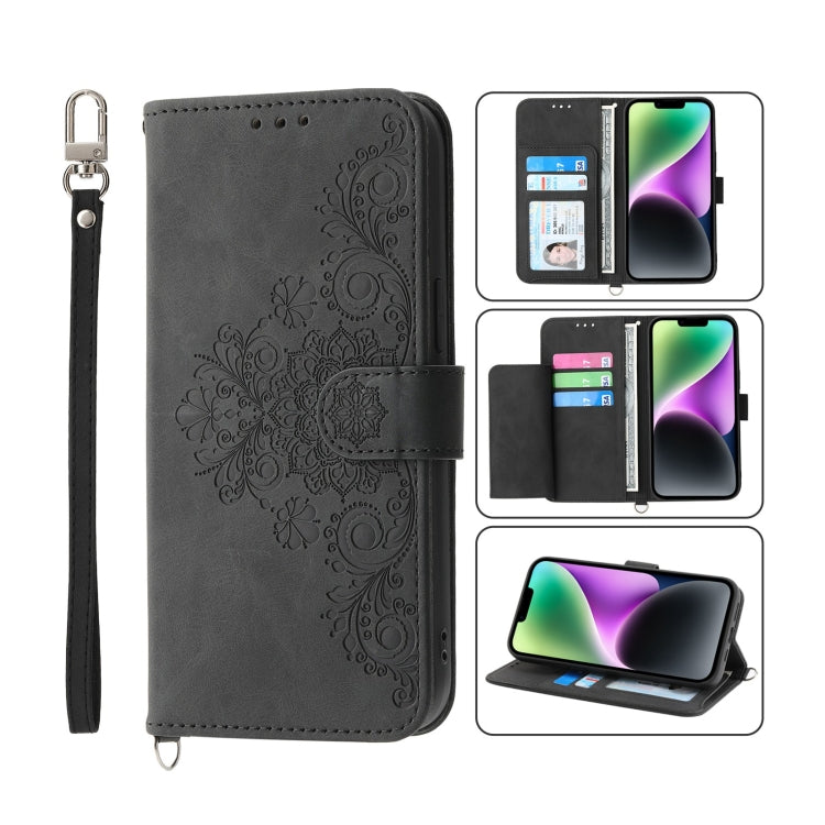 Skin-feel Flowers Embossed Wallet Leather Phone Case