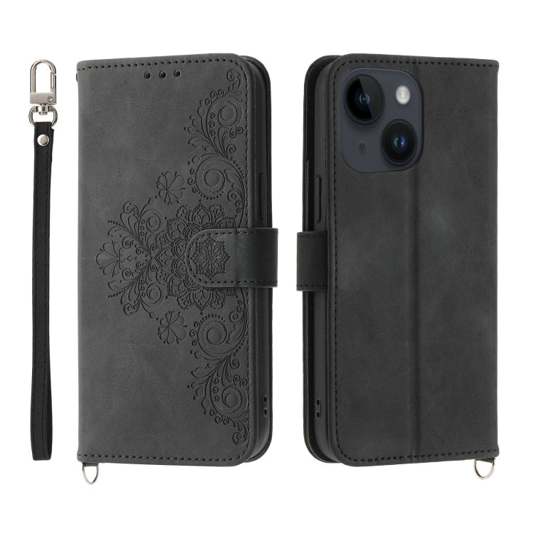 Skin-feel Flowers Embossed Wallet Leather Phone Case