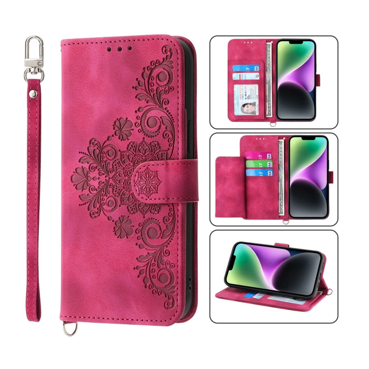 Skin-feel Flowers Embossed Wallet Leather Phone Case