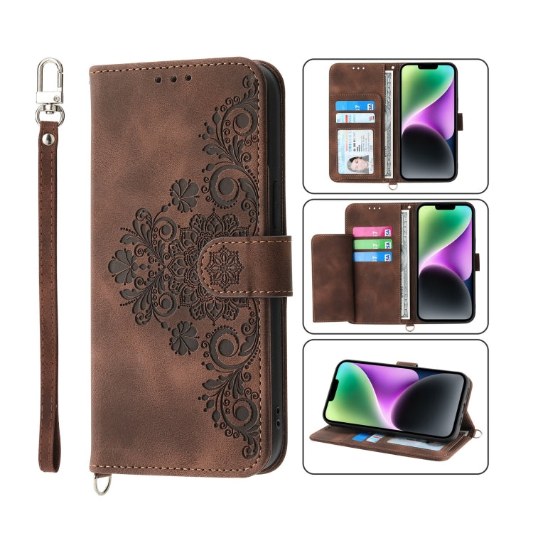 Skin-feel Flowers Embossed Wallet Leather Phone Case