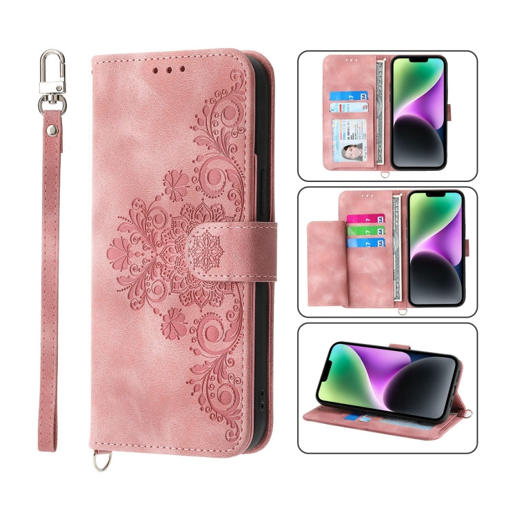 Skin-feel Flowers Embossed Wallet Leather Phone Case