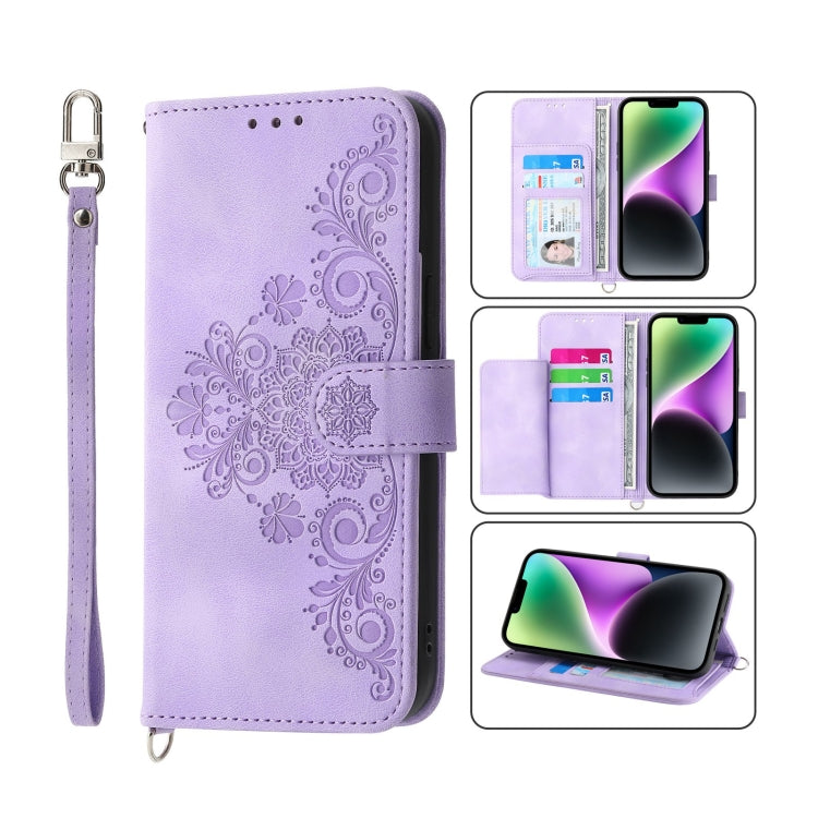 Skin-feel Flowers Embossed Wallet Leather Phone Case