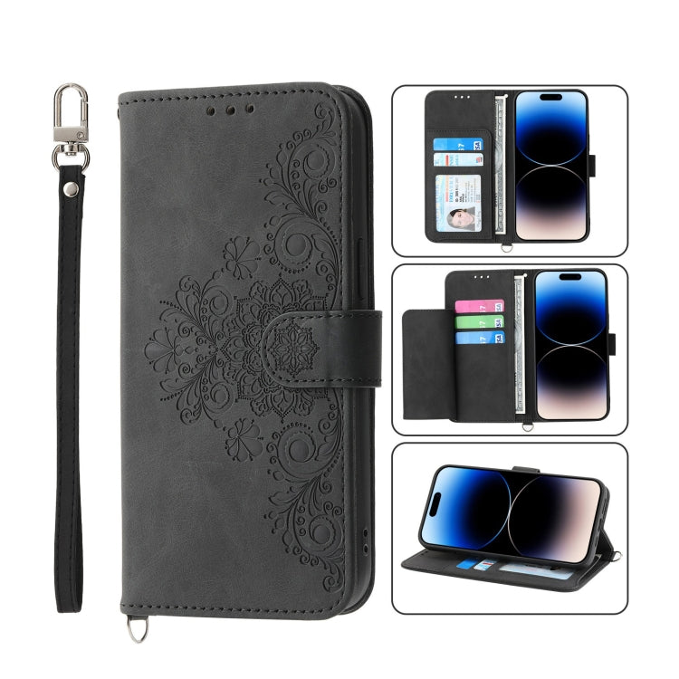 Skin-feel Flowers Embossed Wallet Leather Phone Case