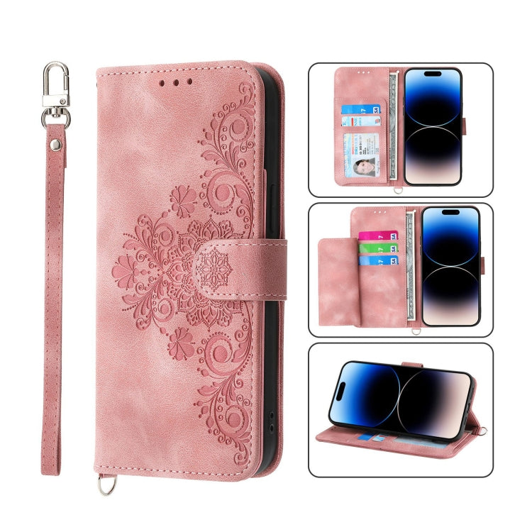 Skin-feel Flowers Embossed Wallet Leather Phone Case