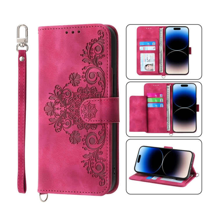 Skin-feel Flowers Embossed Wallet Leather Phone Case