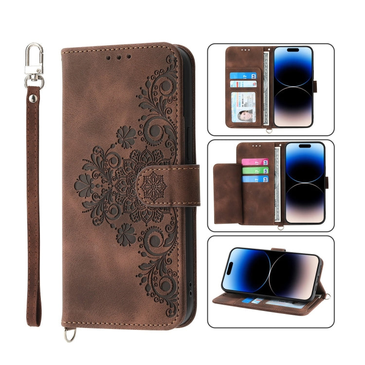 Skin-feel Flowers Embossed Wallet Leather Phone Case