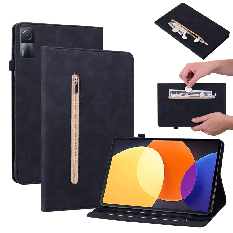 Skin Feel Solid Color Zipper Leather Tablet Case, For Xiaomi Redmi Pad 10.61