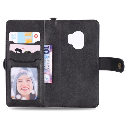 Magnetic leather case for Galaxy S10 displaying built-in card holders and storage pockets