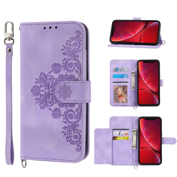 Skin-feel Flowers Embossed Wallet Leather Phone Case, Series 1