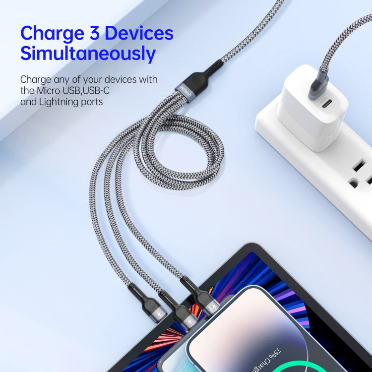 DUZZONA A3 3 in 1 USB to Type-C / 8 Pin / Micro USB Fast Charging Cable,Cable Length: 1.3m, A3