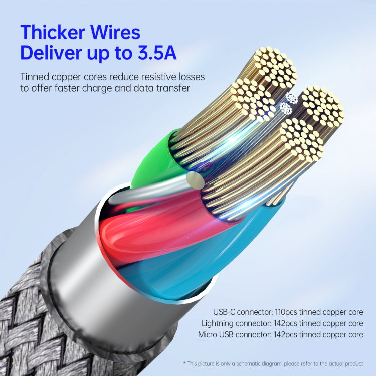 DUZZONA A3 3 in 1 USB to Type-C / 8 Pin / Micro USB Fast Charging Cable,Cable Length: 1.3m, A3