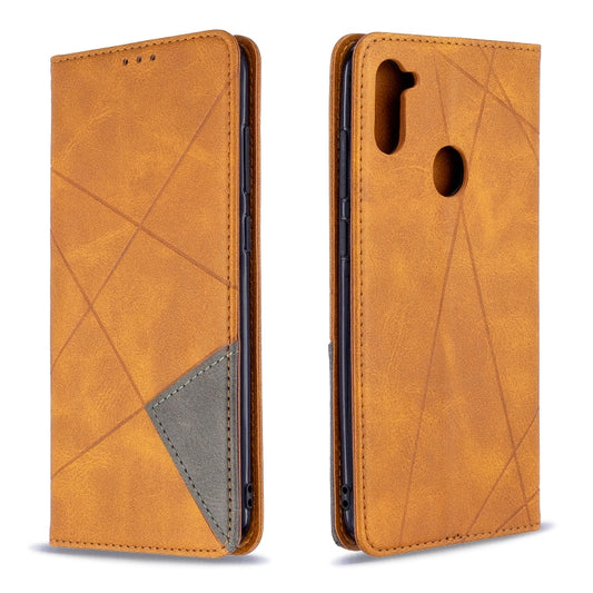 Rhombus texture magnetic leather case for Samsung Galaxy A11 with card slots and wallet