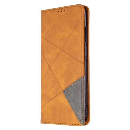 Premium leather flip case featuring rhombus pattern and built-in card holder for Galaxy A11