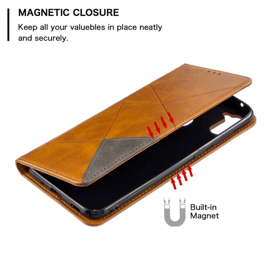 Rhombus textured leather exterior in rich colour with magnetic snap closure detail
